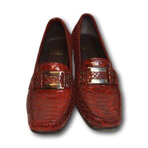 Stuart Weitzman Loafer Heel Pumps Snake Print Red Leather Womens US 7.5 M